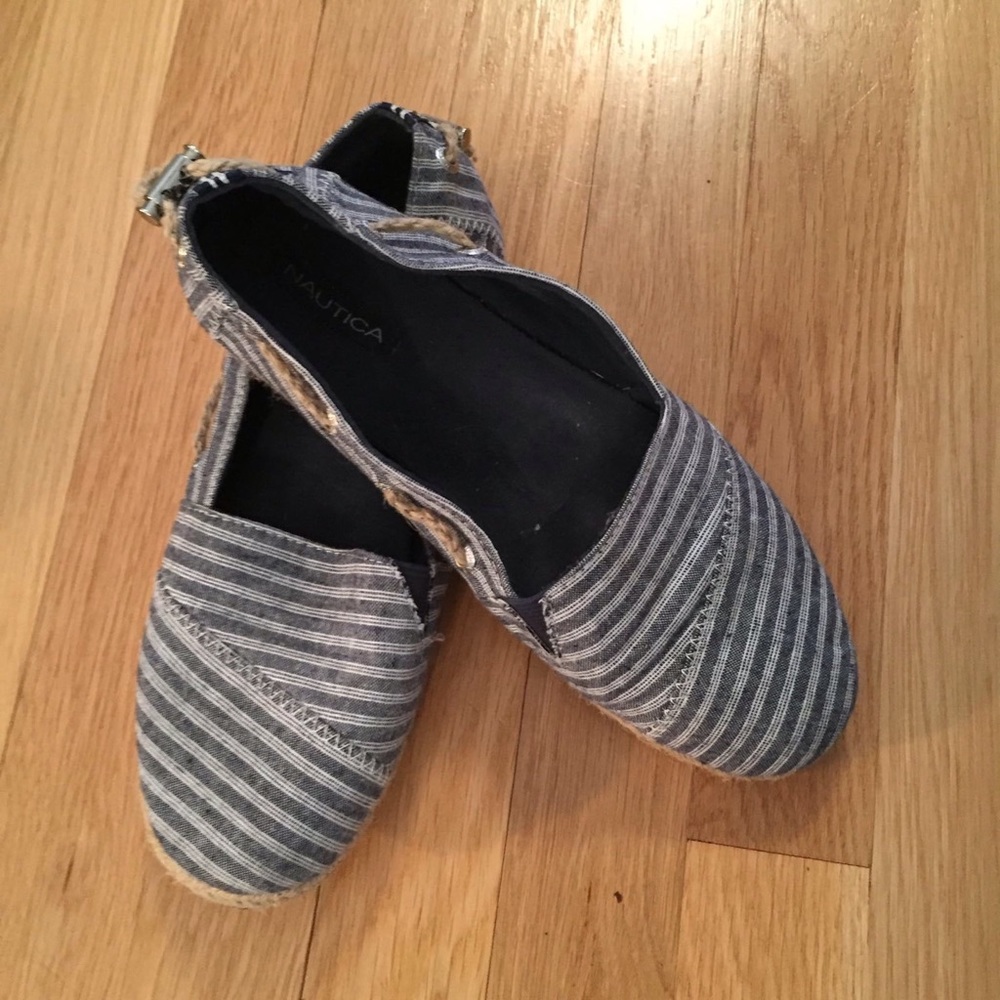 Nautica Navy & White Striped Flats Boat Shoes